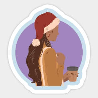 illustrator women coffee x-mas Sticker